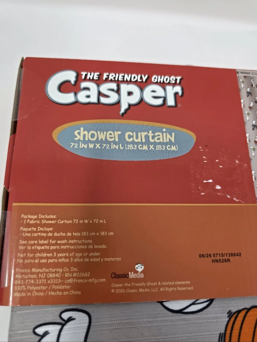 New! Casper The Friendly Ghost Shower Curtain